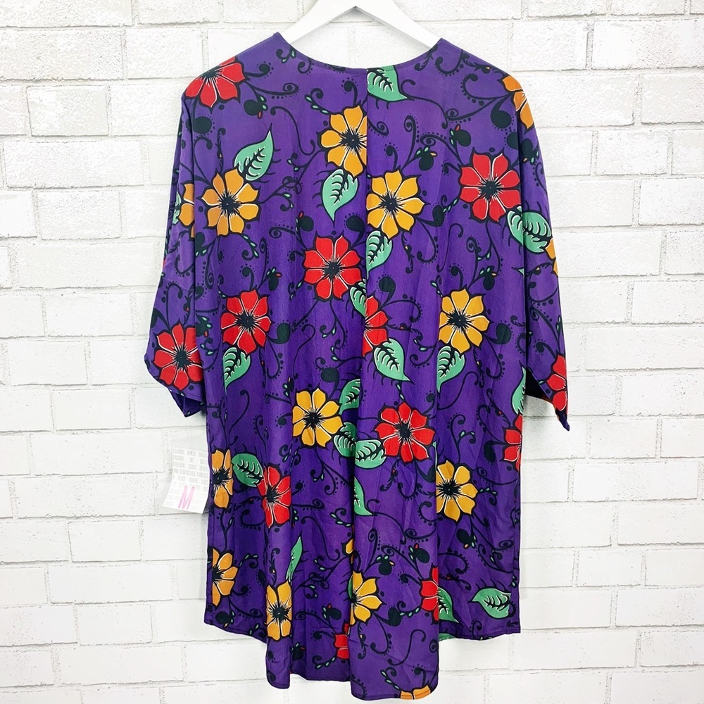 Lularoe Lindsay Boho Kimono Purple Floral Sz M - Picture 4 of 5